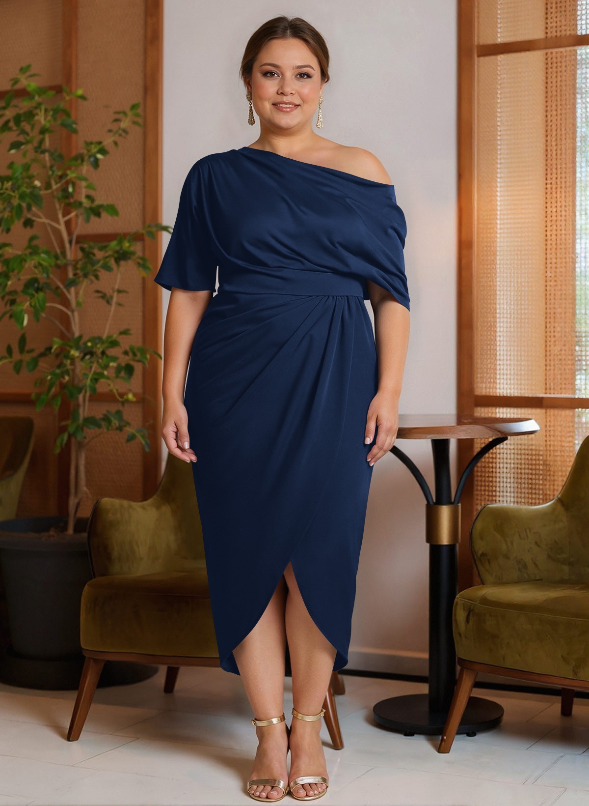 Classic Asymmetrical Neckline Ankle-Length Satin Mother Of The Bride Dresses, product image 8