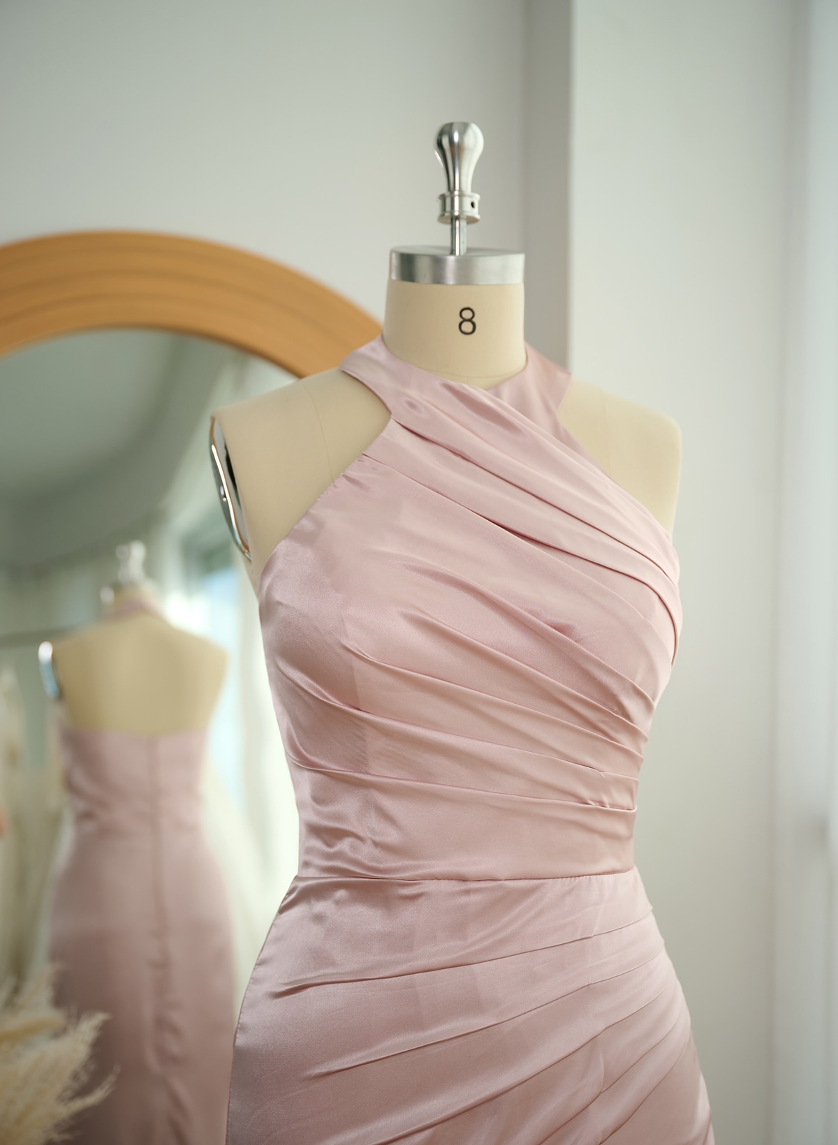 Trumpet/Mermaid Halter Floor-Length Silk Like Satin Bridesmaid Dresses With High Split, product image 6