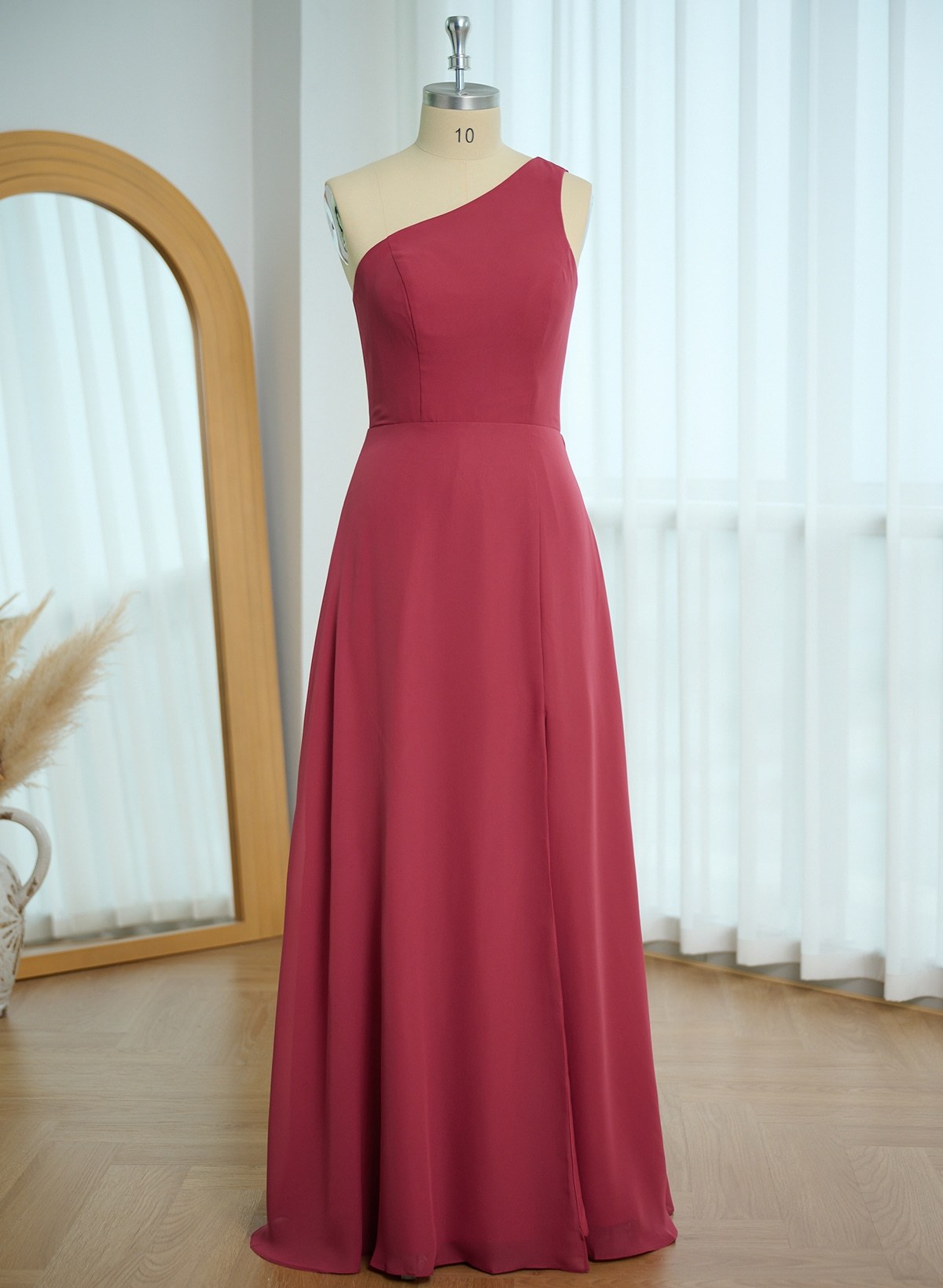 Classic One-Shoulder A-Line High Split Floor-Length Chiffon Bridesmaid Dresses, product image 17