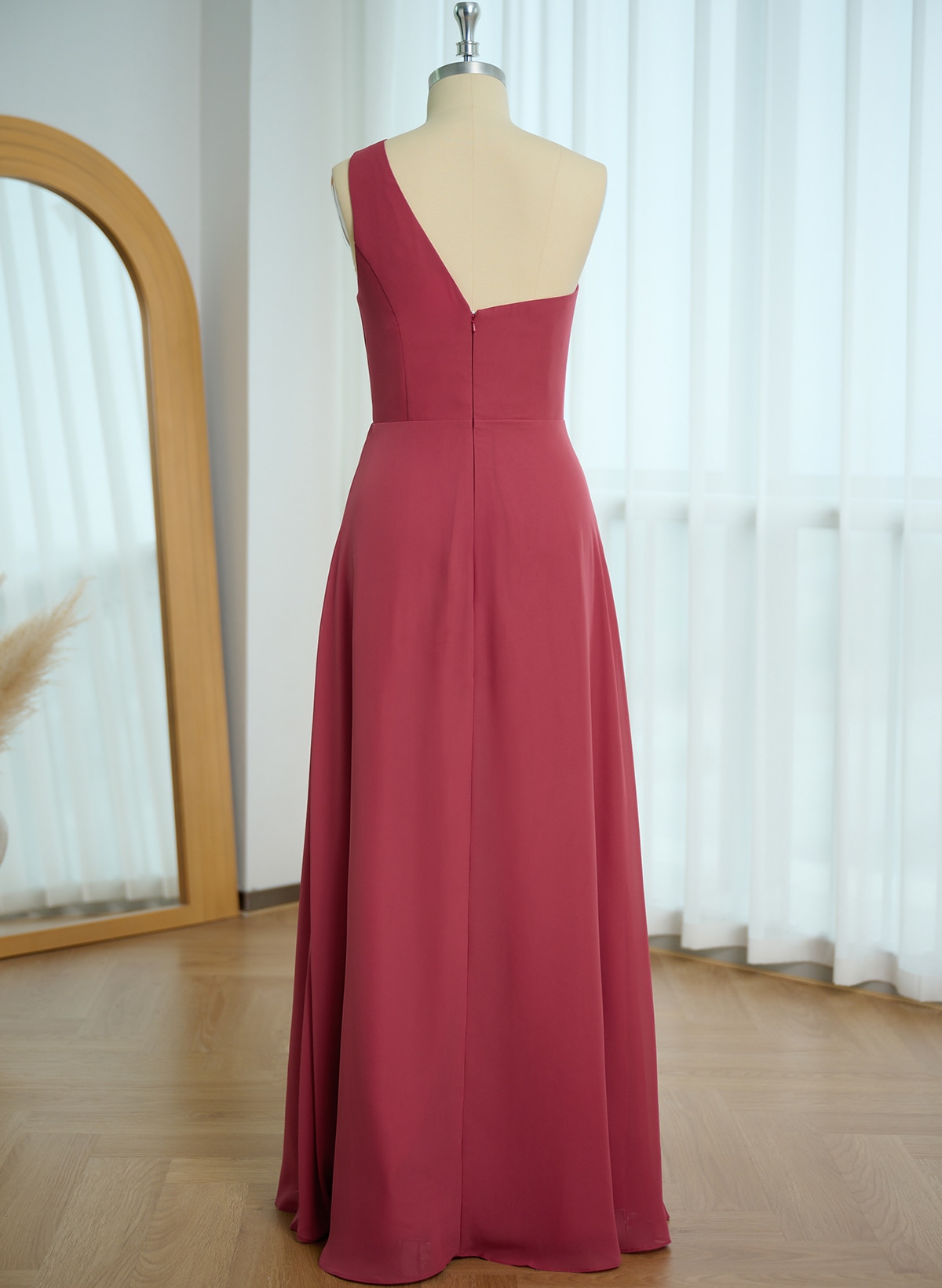Classic One-Shoulder A-Line High Split Floor-Length Chiffon Bridesmaid Dresses, product image 18