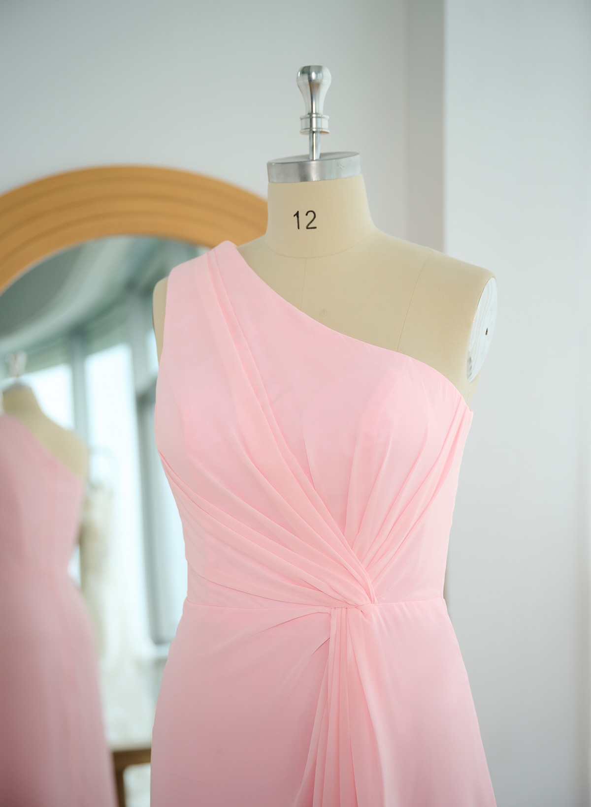 Modest One-Shoulder Sleeveless Chiffon Bridesmaid Dresses With Twisted Knot, product image 93