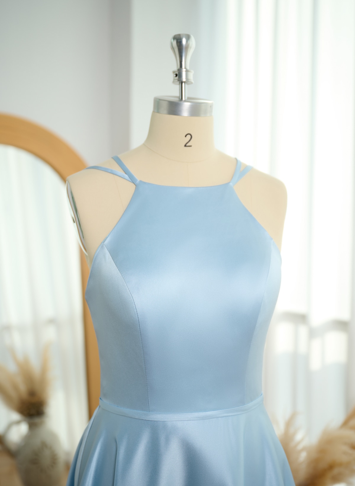 Classic Scoop Neck A-Line Floor-Length Satin Bridesmaid Dresses, product image 5