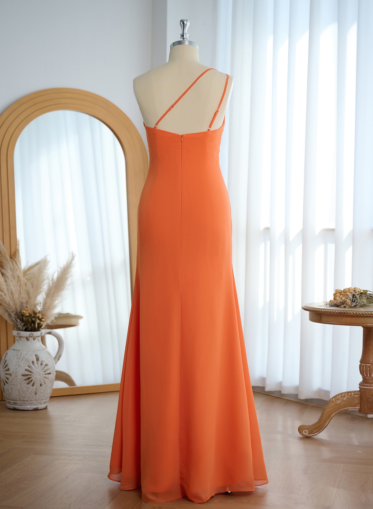 Flattering A-Line One-Shoulder Chiffon Bridesmaid With Split Front, product image 39