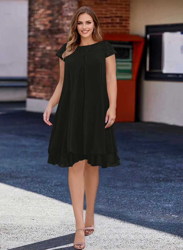 A-Line Scoop Neck Sleeveless Chiffon Knee-Length Mother of the Bride Dresses With Pleated, product image 3