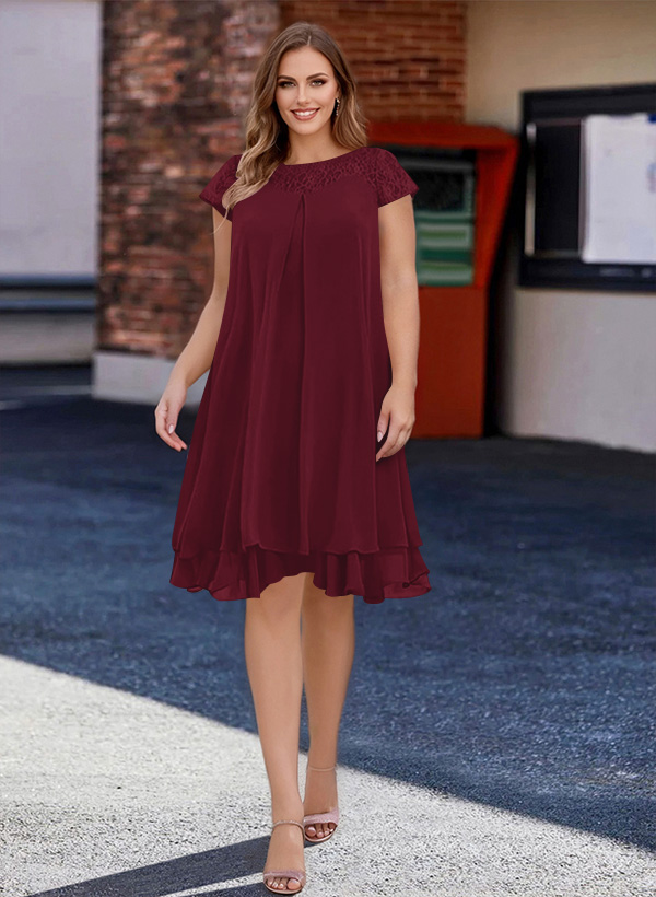A-Line Scoop Neck Sleeveless Chiffon Knee-Length Mother of the Bride Dresses With Pleated, product image 26