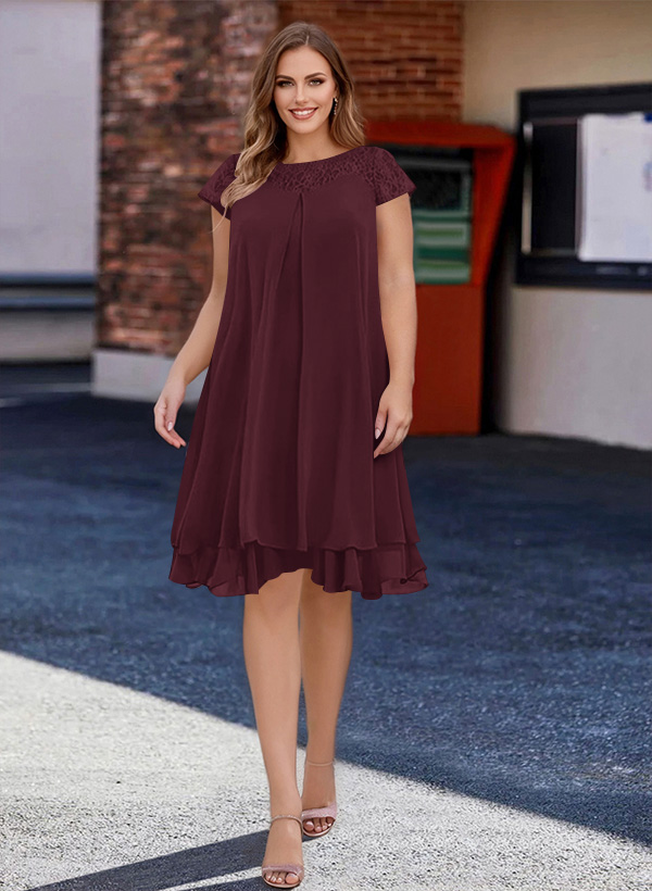 A-Line Scoop Neck Sleeveless Chiffon Knee-Length Mother of the Bride Dresses With Pleated, product image 27