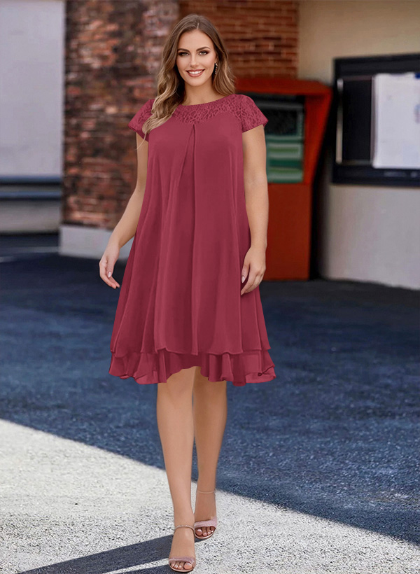 A-Line Scoop Neck Sleeveless Chiffon Knee-Length Mother of the Bride Dresses With Pleated, product image 28