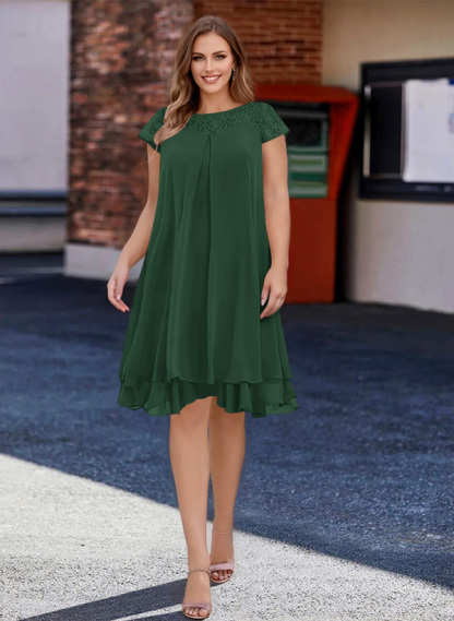 A-Line Scoop Neck Sleeveless Chiffon Knee-Length Mother of the Bride Dresses With Pleated, product image 32