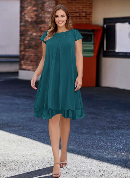 A-Line Scoop Neck Sleeveless Chiffon Knee-Length Mother of the Bride Dresses With Pleated, product image 12