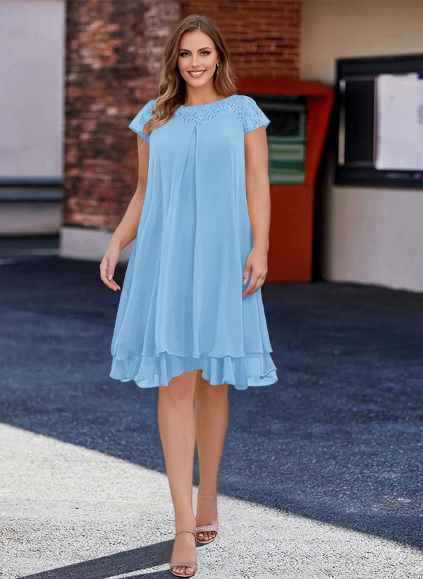 A-Line Scoop Neck Sleeveless Chiffon Knee-Length Mother of the Bride Dresses With Pleated, product image 15