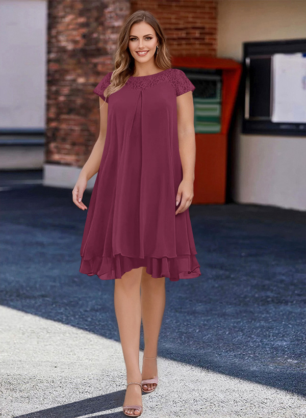 A-Line Scoop Neck Sleeveless Chiffon Knee-Length Mother of the Bride Dresses With Pleated, product image 29
