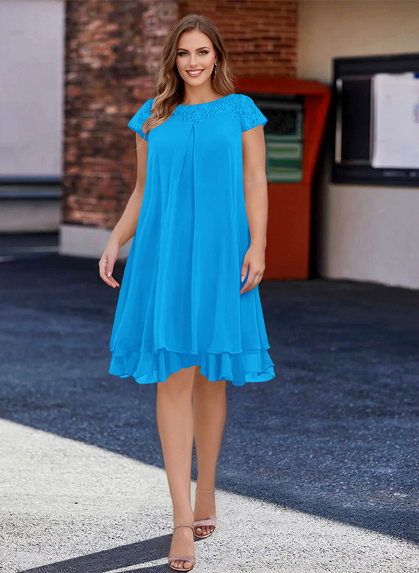 A-Line Scoop Neck Sleeveless Chiffon Knee-Length Mother of the Bride Dresses With Pleated, product image 14