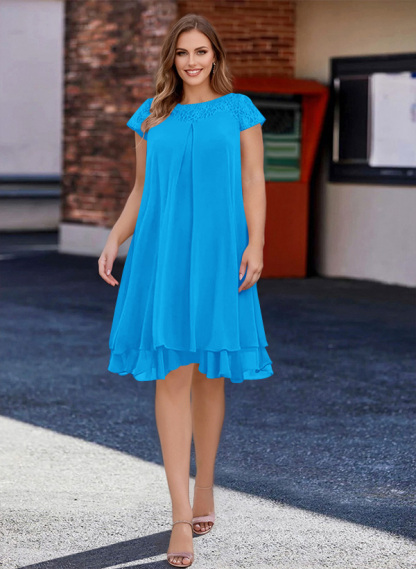 A-Line Scoop Neck Sleeveless Chiffon Knee-Length Mother of the Bride Dresses With Pleated, product image 14