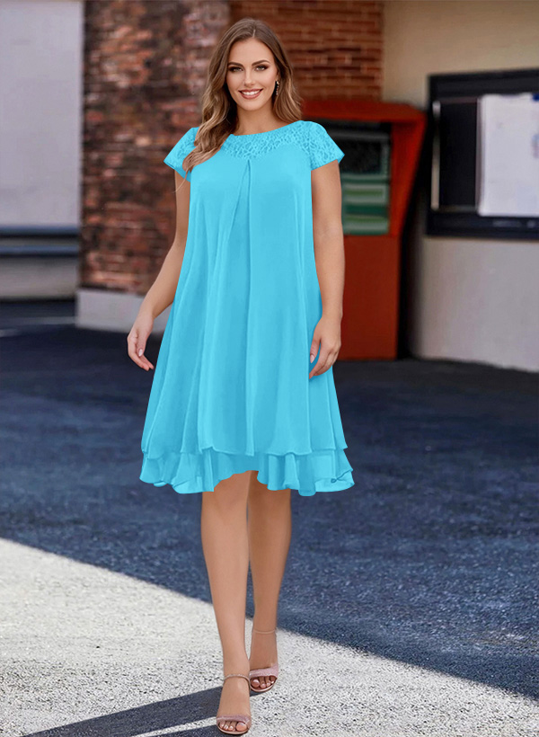 A-Line Scoop Neck Sleeveless Chiffon Knee-Length Mother of the Bride Dresses With Pleated, product image 13