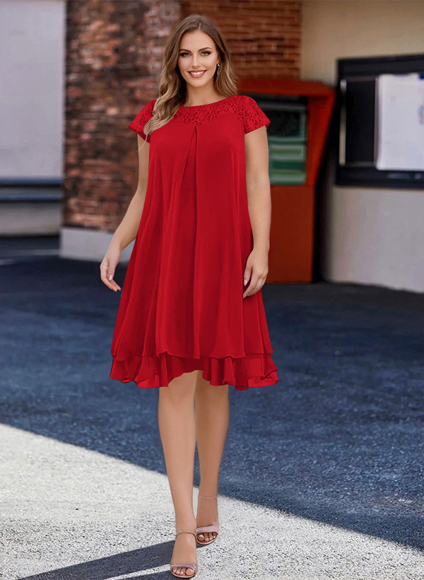 A-Line Scoop Neck Sleeveless Chiffon Knee-Length Mother of the Bride Dresses With Pleated, product image 25