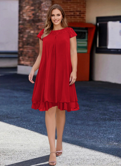A-Line Scoop Neck Sleeveless Chiffon Knee-Length Mother of the Bride Dresses With Pleated, product image 25