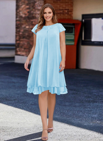 A-Line Scoop Neck Sleeveless Chiffon Knee-Length Mother of the Bride Dresses With Pleated, product image 11