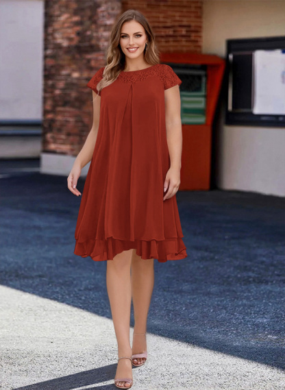 A-Line Scoop Neck Sleeveless Chiffon Knee-Length Mother of the Bride Dresses With Pleated, product image 30