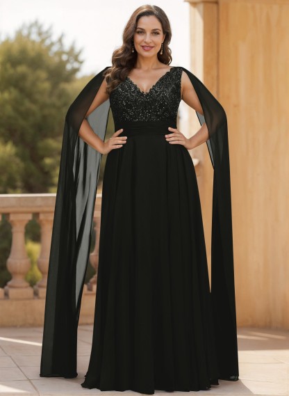 Unique Shoulder Side Drape V-Neck Chiffon Mother Of The Bride Dresses, product image 3
