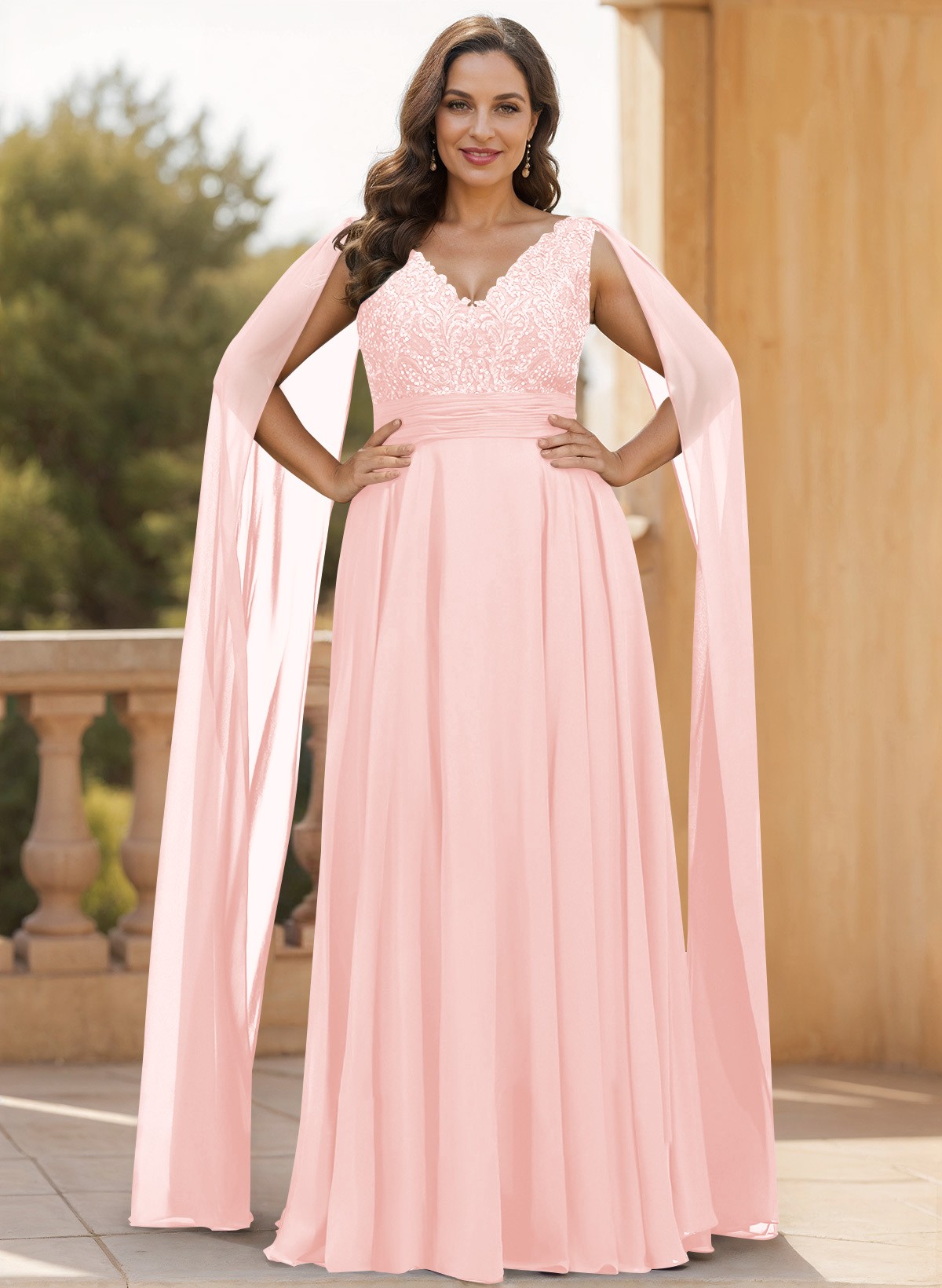 Unique Shoulder Side Drape V-Neck Chiffon Mother Of The Bride Dresses, product image 43