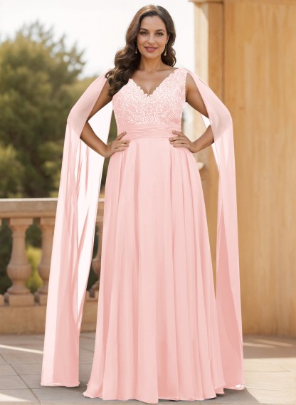 Unique Shoulder Side Drape V-Neck Chiffon Mother Of The Bride Dresses, product image 43
