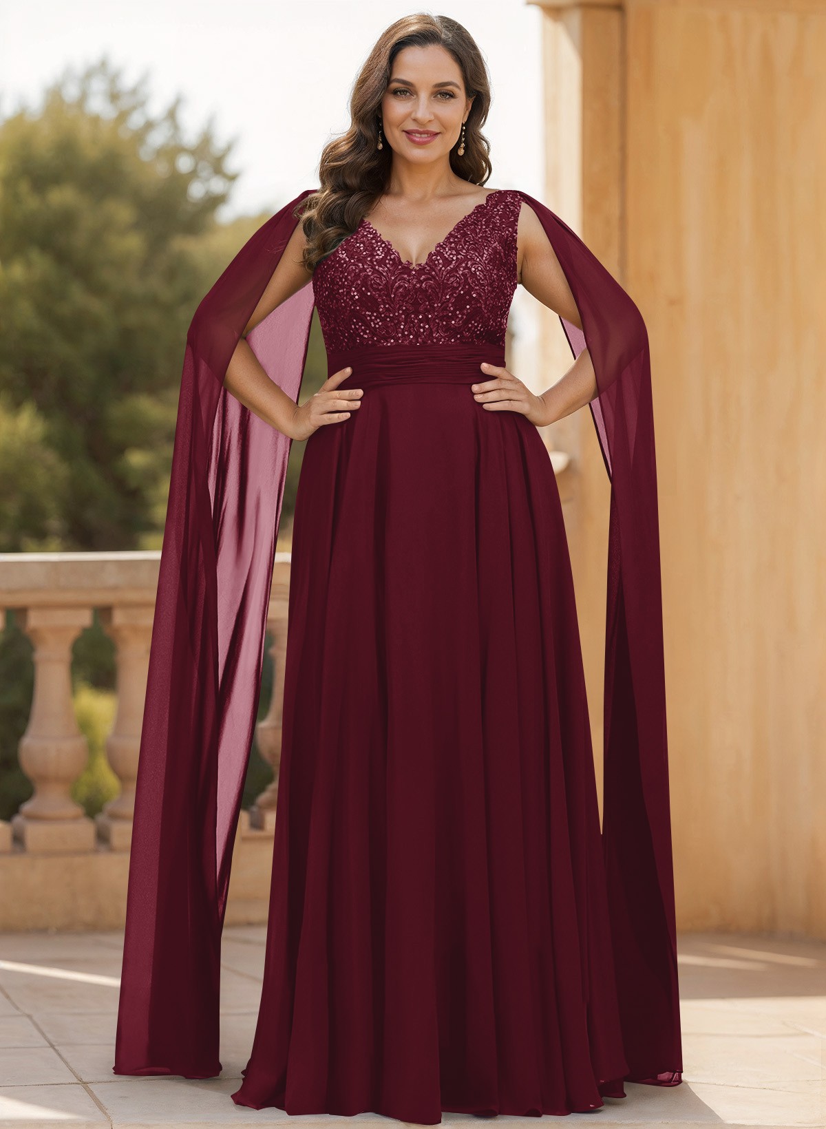 Unique Shoulder Side Drape V-Neck Chiffon Mother Of The Bride Dresses, product image 49