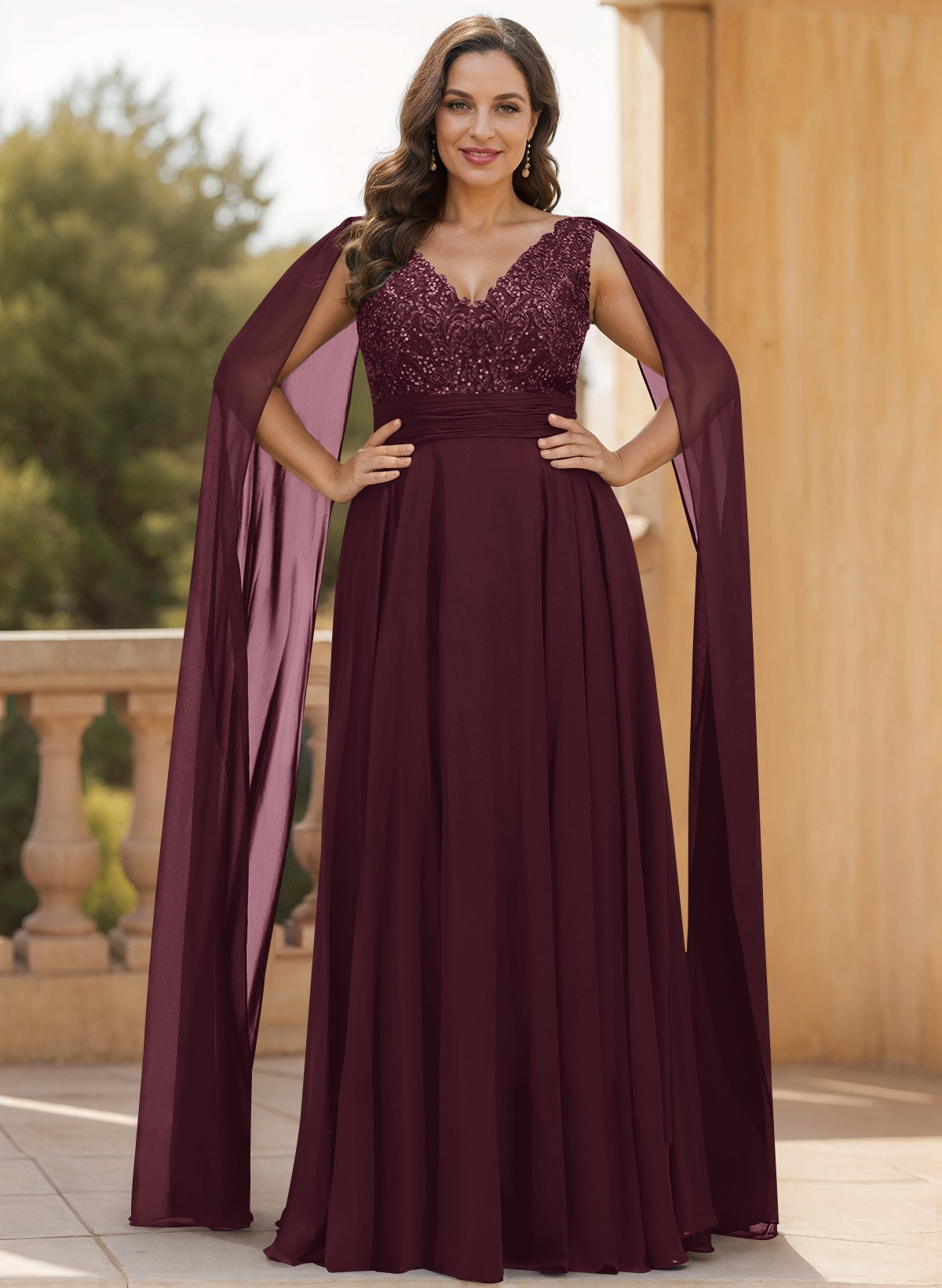 Unique Shoulder Side Drape V-Neck Chiffon Mother Of The Bride Dresses, product image 51