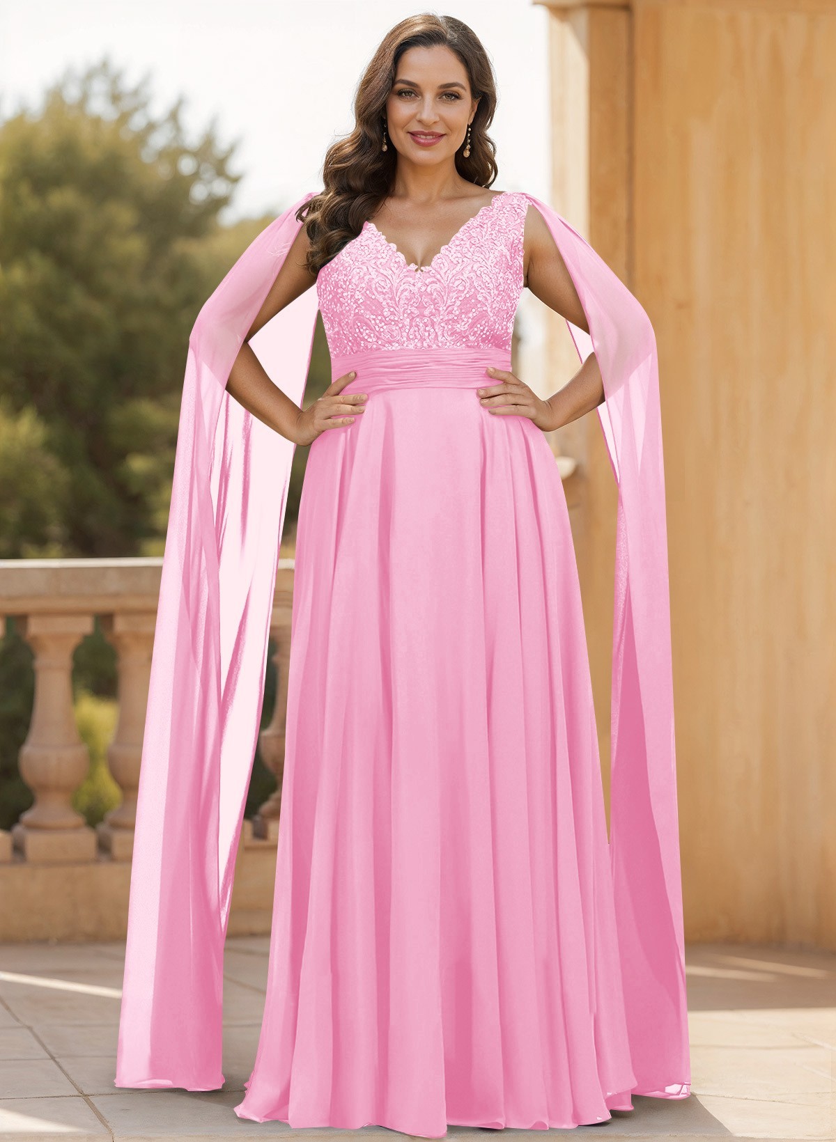 Unique Shoulder Side Drape V-Neck Chiffon Mother Of The Bride Dresses, product image 45
