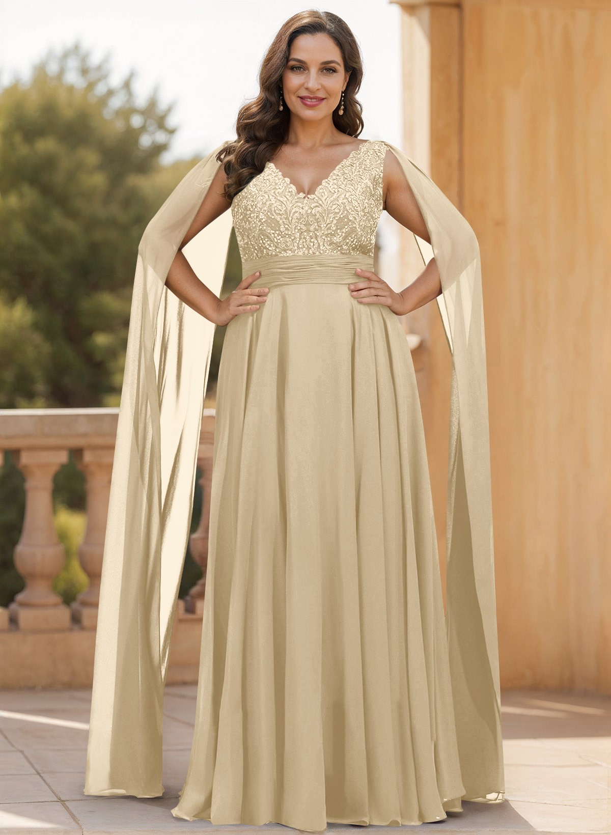 Unique Shoulder Side Drape V-Neck Chiffon Mother Of The Bride Dresses, product image 5