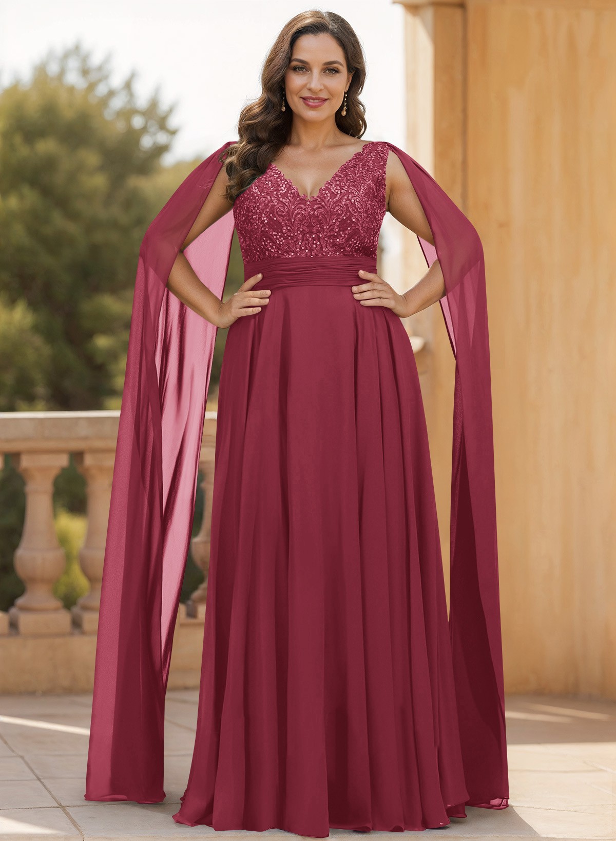 Unique Shoulder Side Drape V-Neck Chiffon Mother Of The Bride Dresses, product image 53