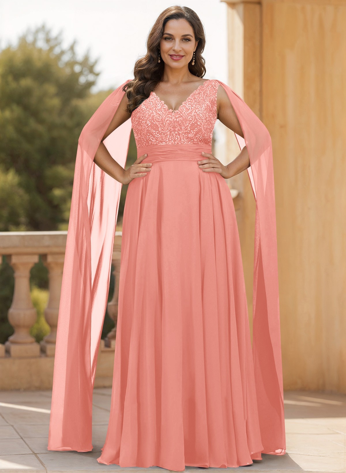 Unique Shoulder Side Drape V-Neck Chiffon Mother Of The Bride Dresses, product image 41
