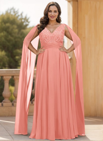 Unique Shoulder Side Drape V-Neck Chiffon Mother Of The Bride Dresses, product image 41