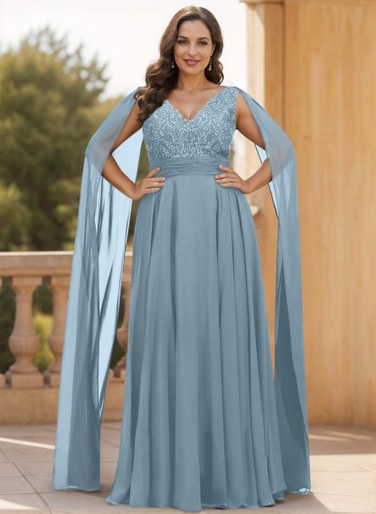 Unique Shoulder Side Drape V-Neck Chiffon Mother Of The Bride Dresses, product image 15