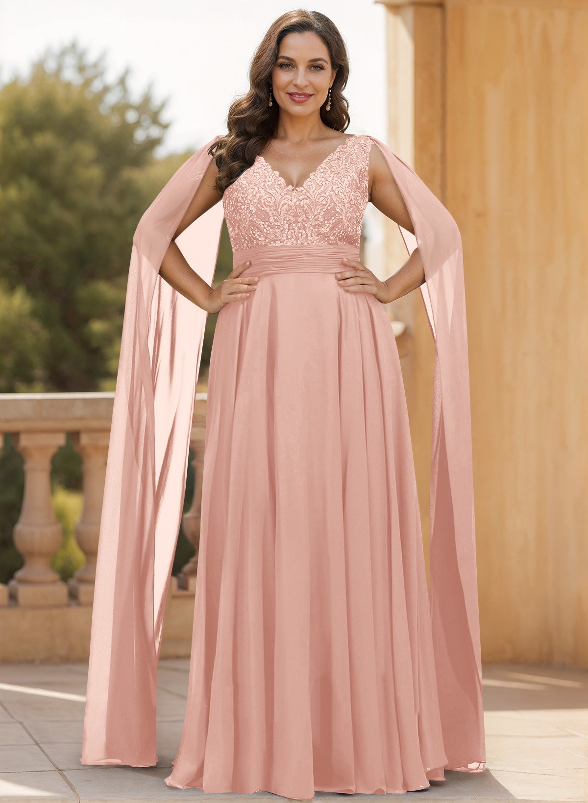Unique Shoulder Side Drape V-Neck Chiffon Mother Of The Bride Dresses, product image 33