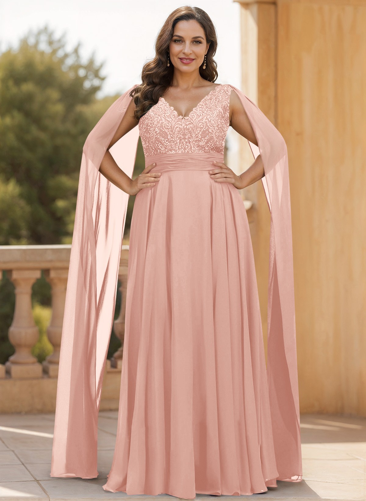 Unique Shoulder Side Drape V-Neck Chiffon Mother Of The Bride Dresses, product image 33