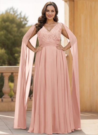 Unique Shoulder Side Drape V-Neck Chiffon Mother Of The Bride Dresses, product image 33