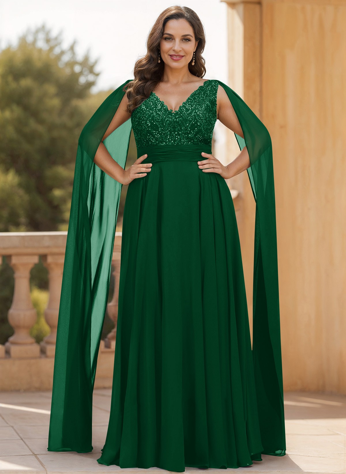 Unique Shoulder Side Drape V-Neck Chiffon Mother Of The Bride Dresses, product image 63