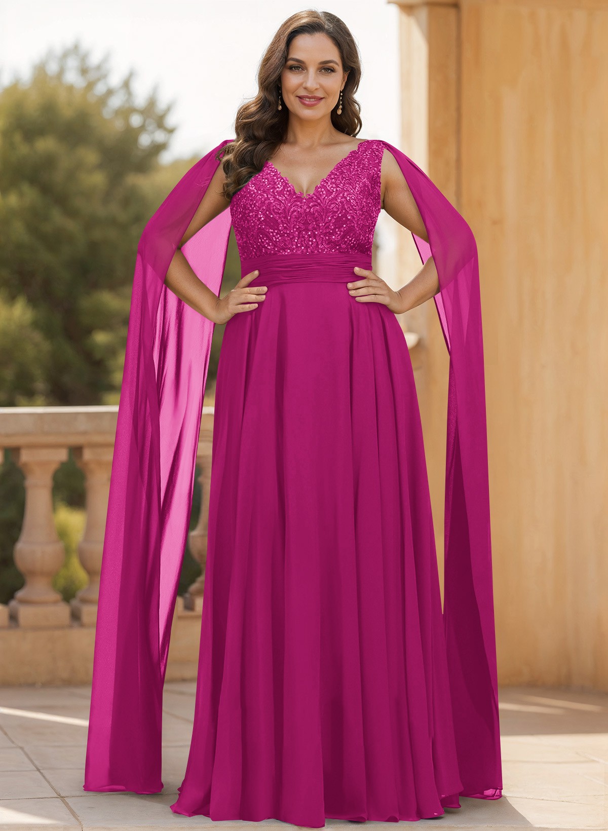Unique Shoulder Side Drape V-Neck Chiffon Mother Of The Bride Dresses, product image 29