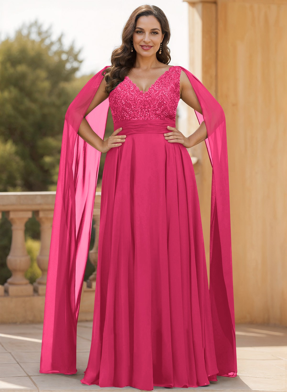 Unique Shoulder Side Drape V-Neck Chiffon Mother Of The Bride Dresses, product image 31