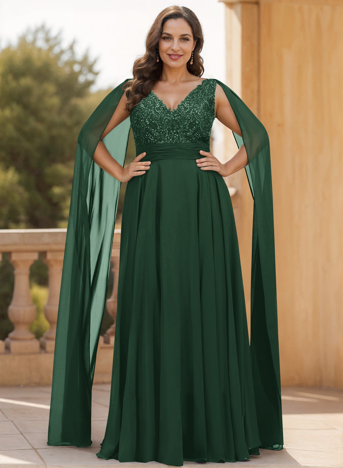 Unique Shoulder Side Drape V-Neck Chiffon Mother Of The Bride Dresses, product image 61