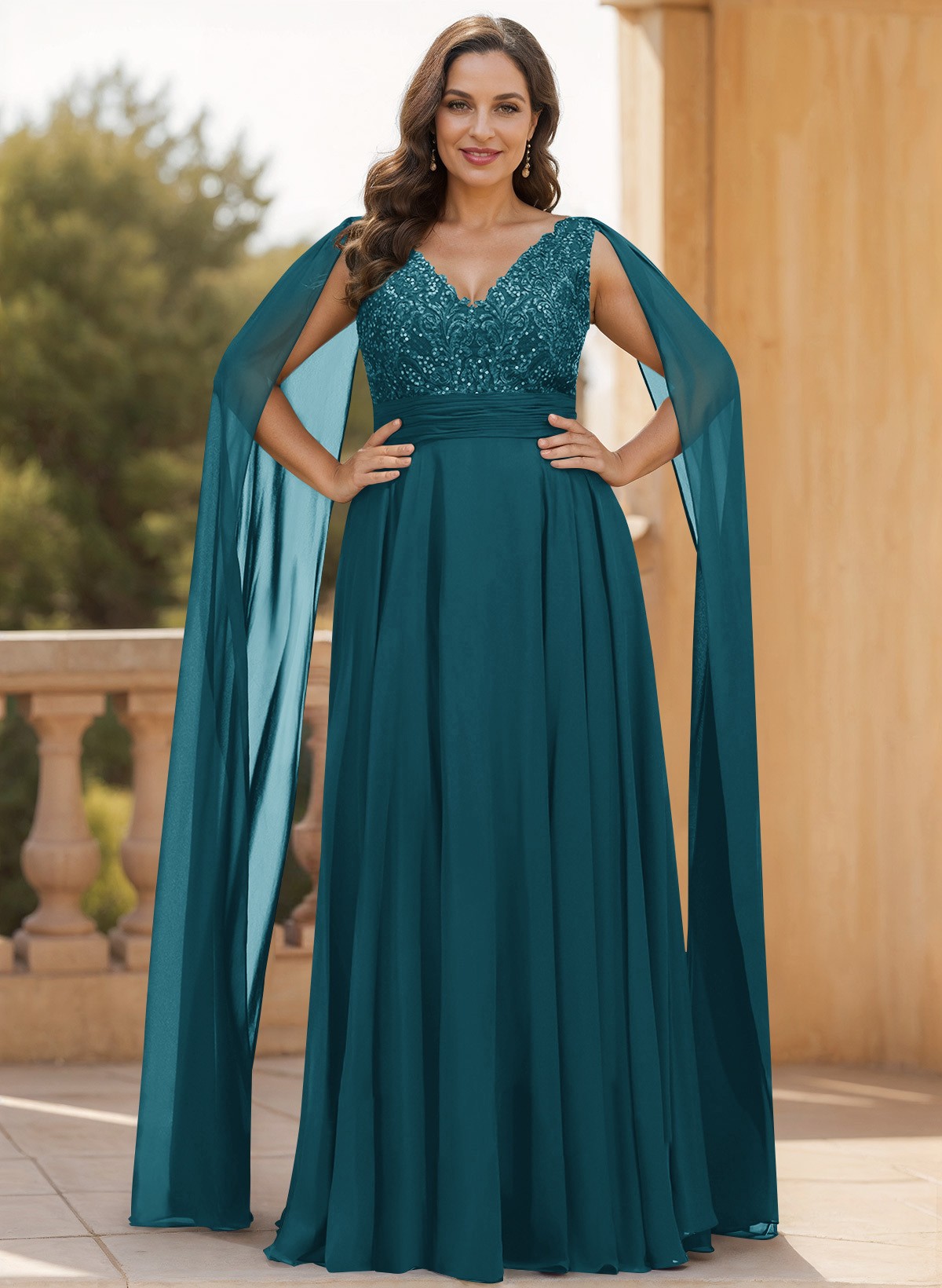 Unique Shoulder Side Drape V-Neck Chiffon Mother Of The Bride Dresses, product image 19