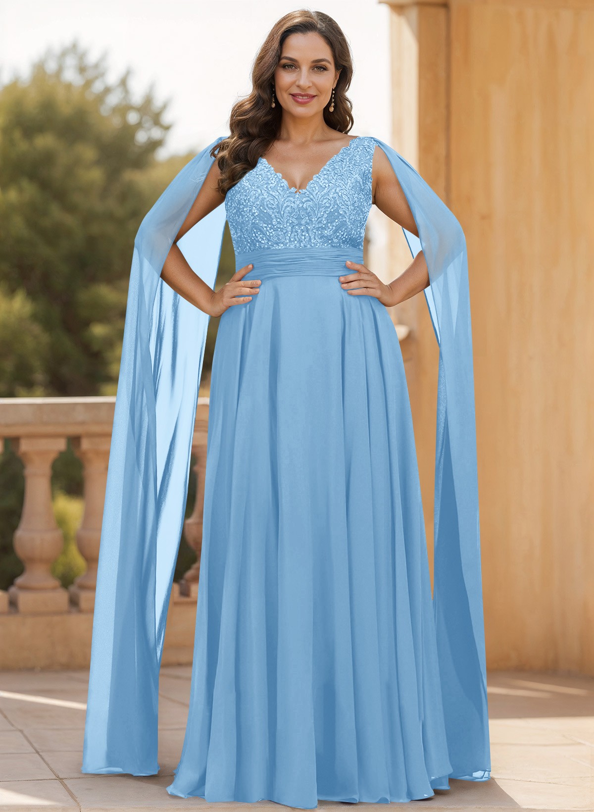 Unique Shoulder Side Drape V-Neck Chiffon Mother Of The Bride Dresses, product image 25
