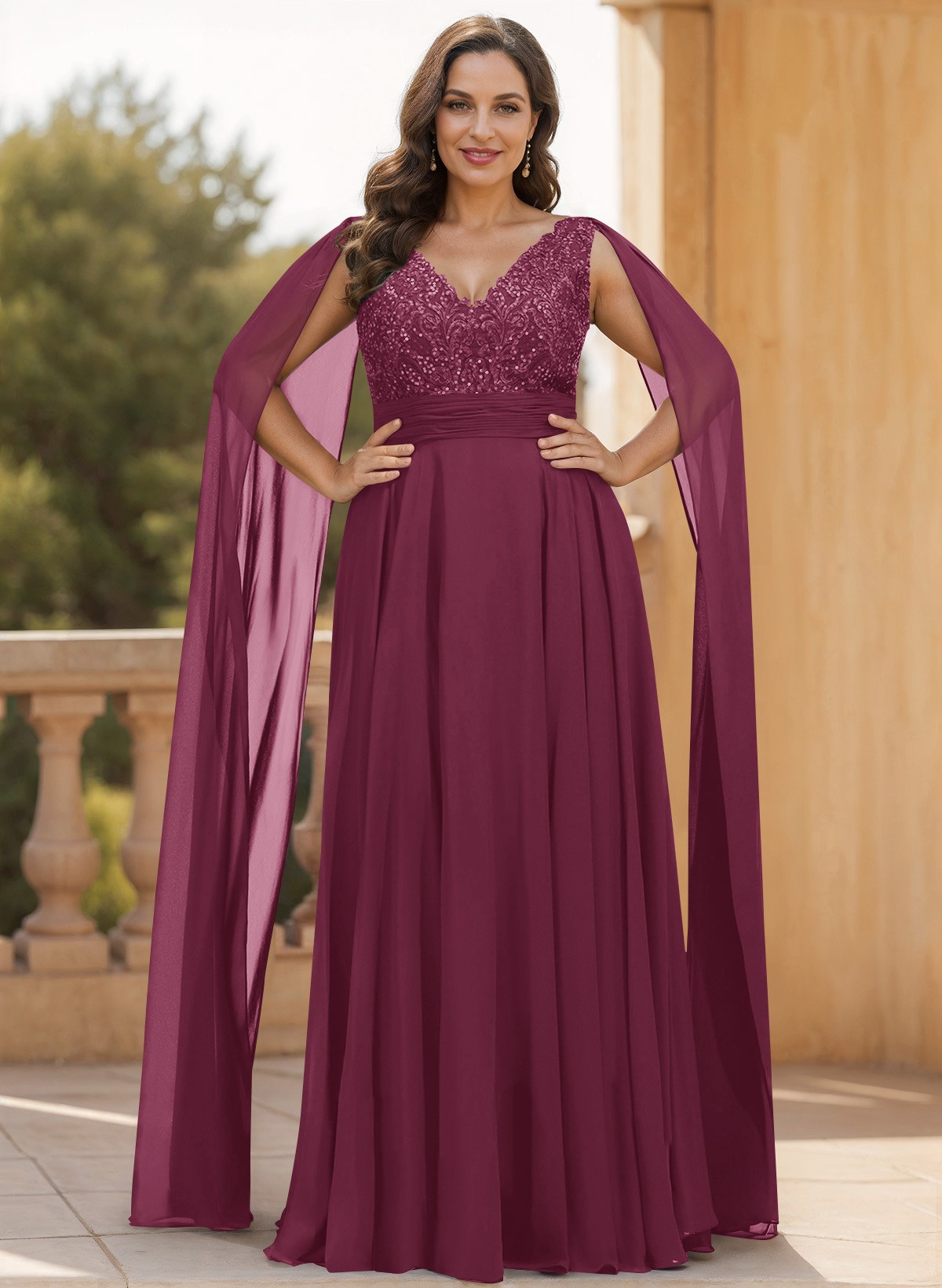 Unique Shoulder Side Drape V-Neck Chiffon Mother Of The Bride Dresses, product image 55