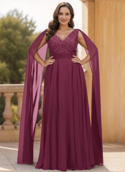 Unique Shoulder Side Drape V-Neck Chiffon Mother Of The Bride Dresses, product image 55