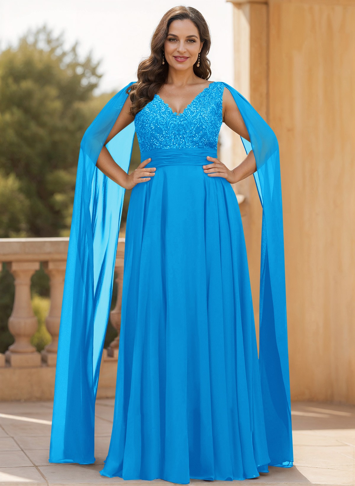 Unique Shoulder Side Drape V-Neck Chiffon Mother Of The Bride Dresses, product image 23