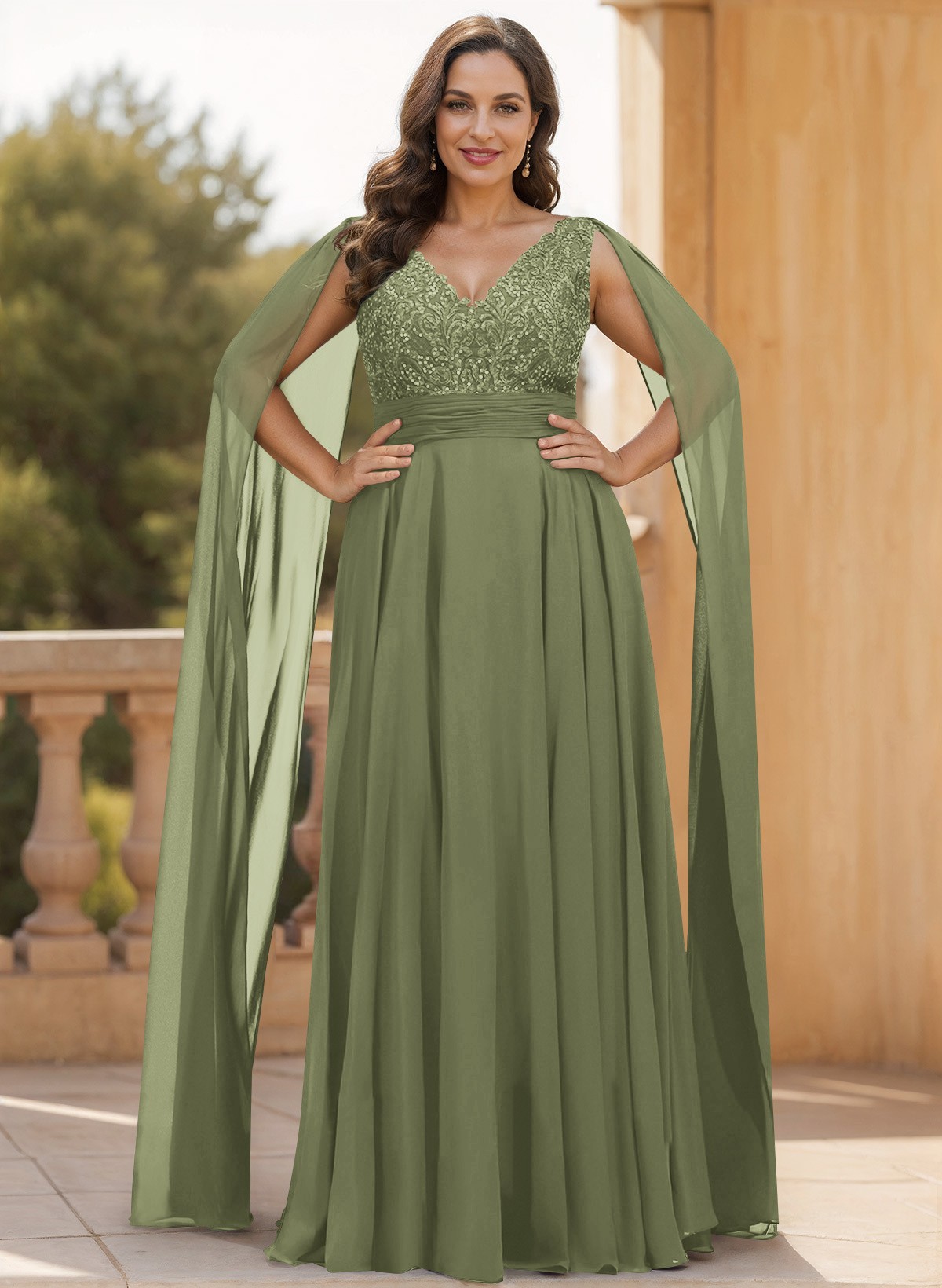 Unique Shoulder Side Drape V-Neck Chiffon Mother Of The Bride Dresses, product image 65