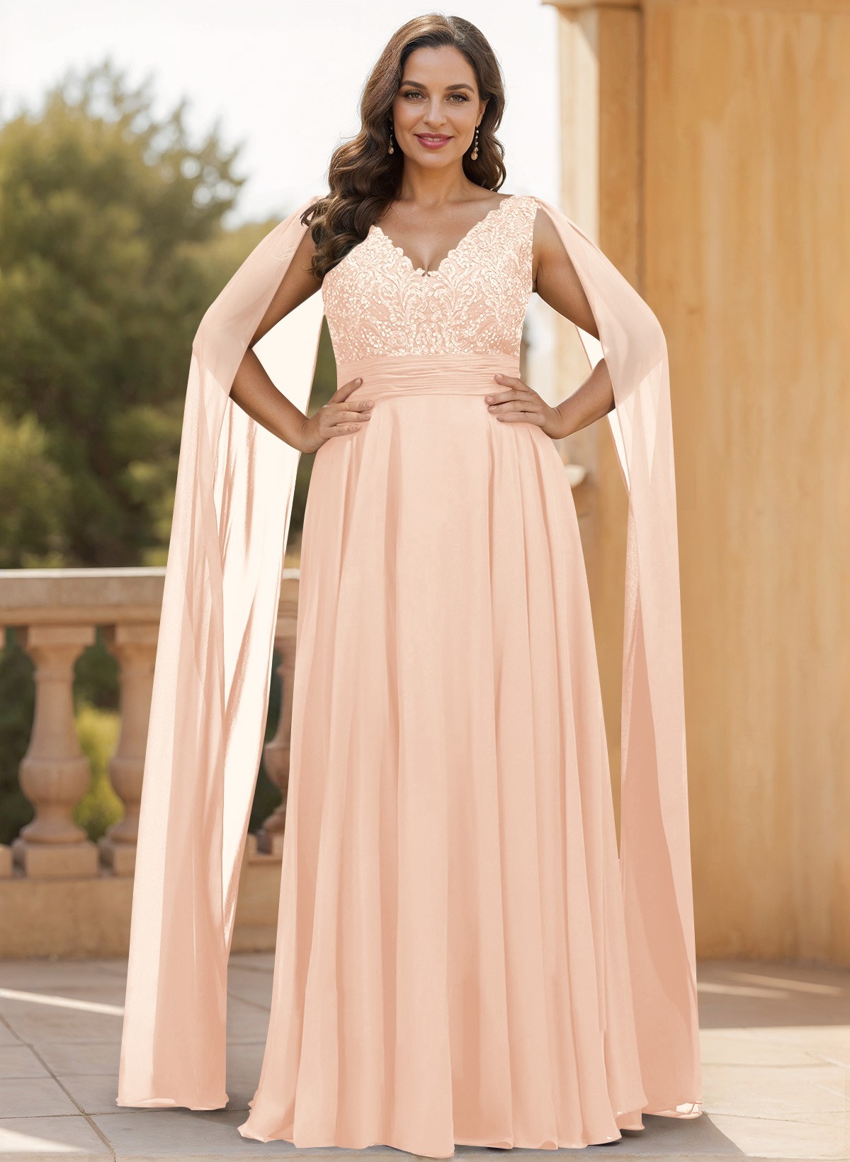 Unique Shoulder Side Drape V-Neck Chiffon Mother Of The Bride Dresses, product image 35