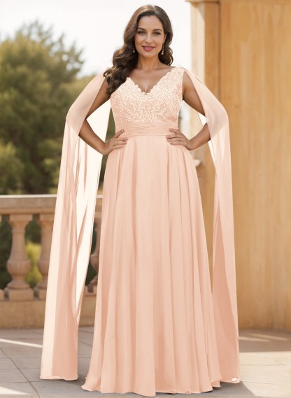 Unique Shoulder Side Drape V-Neck Chiffon Mother Of The Bride Dresses, product image 35