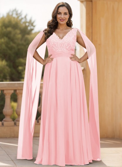 Unique Shoulder Side Drape V-Neck Chiffon Mother Of The Bride Dresses, product image 39