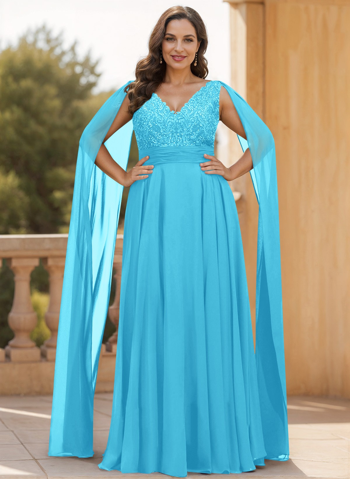 Unique Shoulder Side Drape V-Neck Chiffon Mother Of The Bride Dresses, product image 21